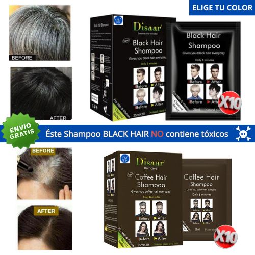 SHAMPOO EFECTIVO PARA CANAS DISAAR NEGRO Y CAFÉ. 10 UN