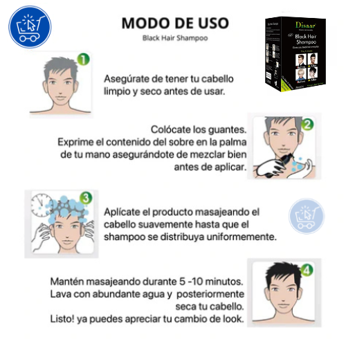 SHAMPOO EFECTIVO PARA CANAS DISAAR NEGRO Y CAFÉ. 10 UN