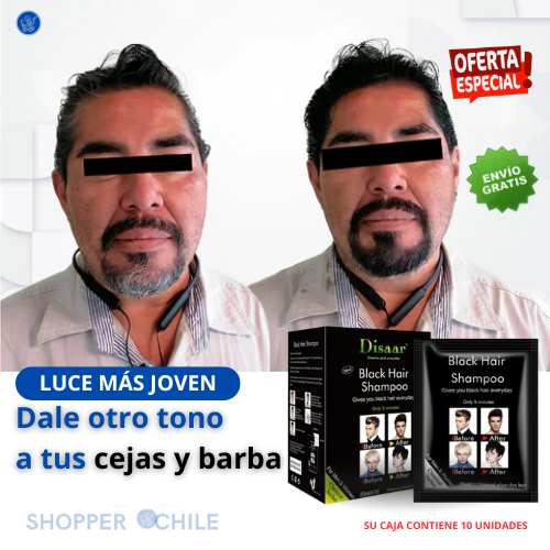 SHAMPOO EFECTIVO PARA CANAS DISAAR NEGRO Y CAFÉ. 10 UN